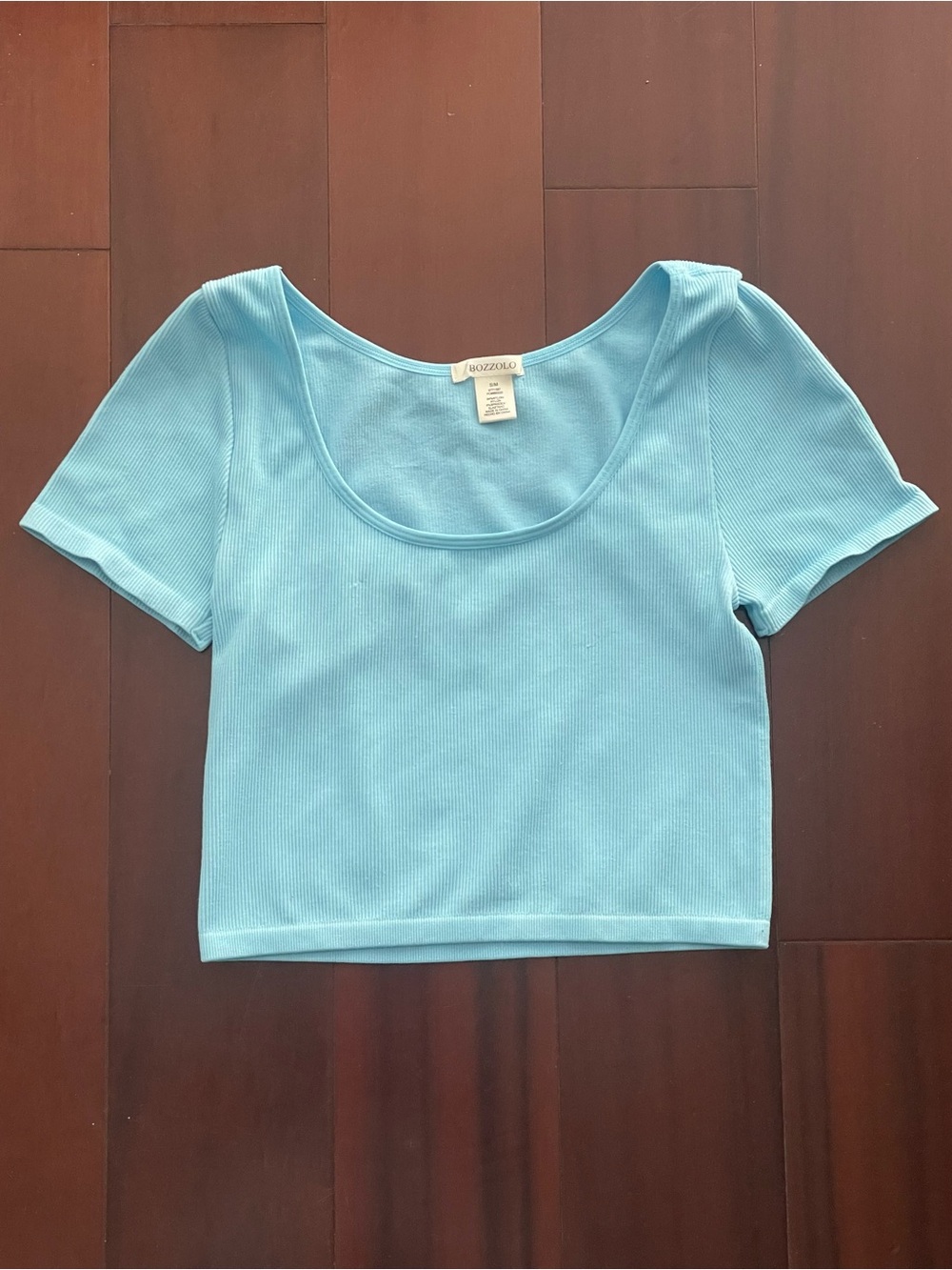 Bozzolo Baby Blue Ribbed Scoop Neck Crop Top